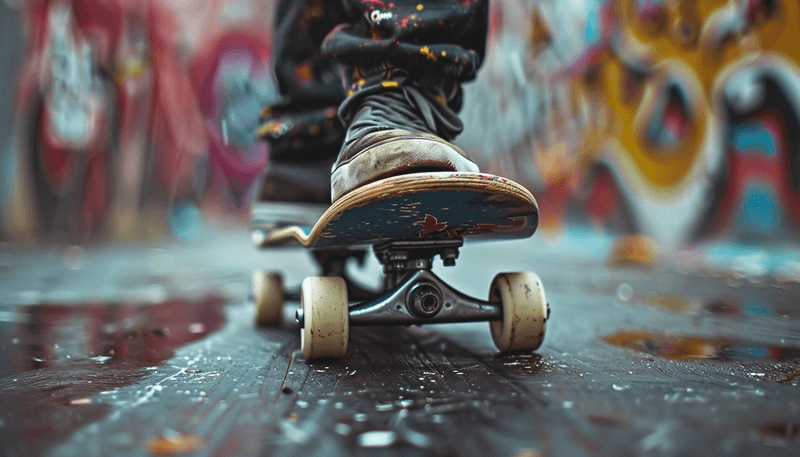 teenager skating on custom shaped skateboard decks